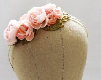 pink flower crown | floral fascinator | flower accessory | boho wedding bridal headband | rananculus tiara | blush hair piece | cream hair