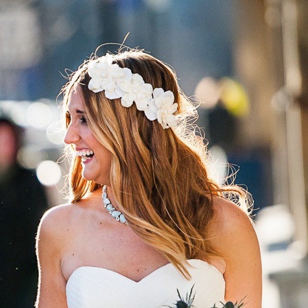 flower hair crown | white blossom hairpiece | delphinium ivory circlet | floral halo | bridal wedding hair accessories | flower hairpiece