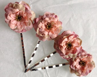 rose hair clips | dusky pink flower slides | floral hair clips | flower girl bobby pins | woodland rustic hair accessories |