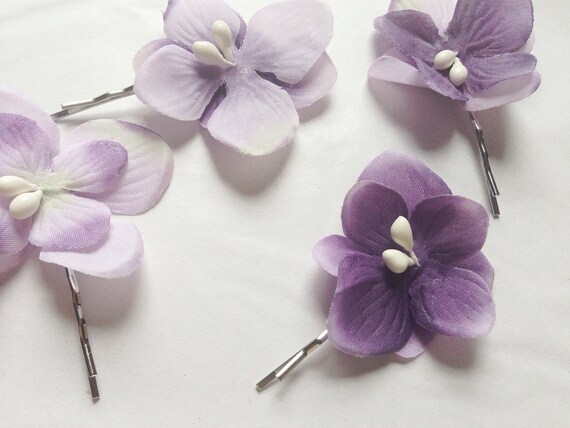 Purple Flower Hair Clips Purple Floral Bobby Pins Bridal Etsy