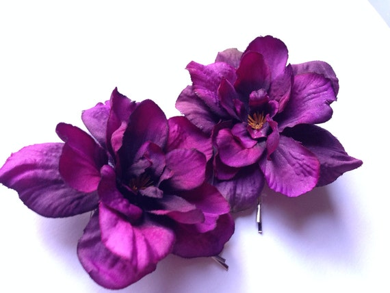 purple flower hair pins