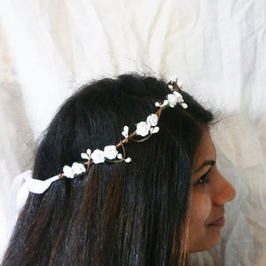 white rose flower crown berry hair garland bridal wedding hair accessories ivory hairpiece floral headband rose tiara flower image 5