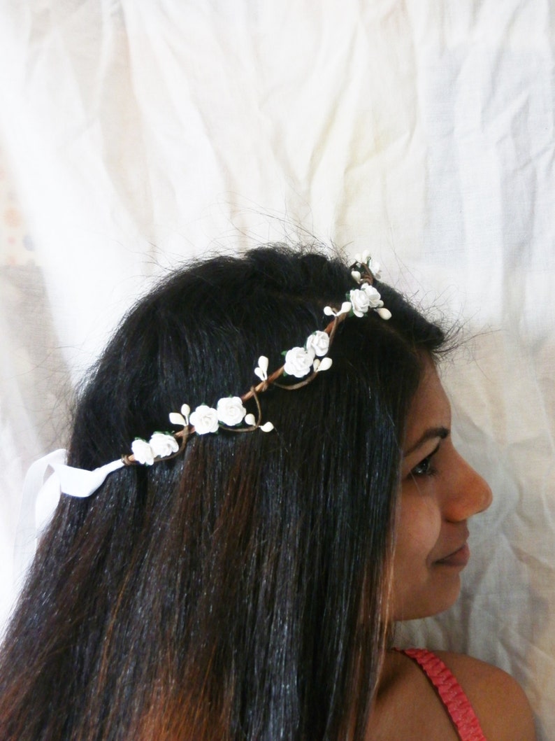 white rose flower crown berry hair garland bridal wedding hair accessories ivory hairpiece floral headband rose tiara flower image 5