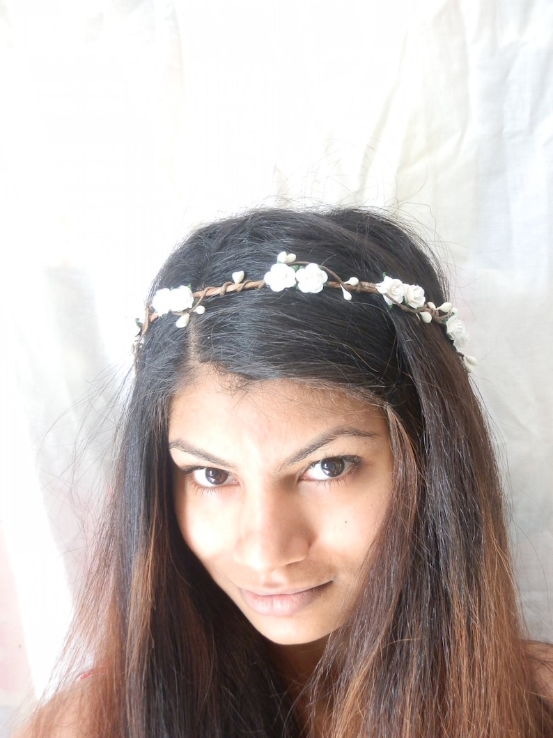 white rose flower crown berry hair garland bridal wedding hair accessories ivory hairpiece floral headband rose tiara flower image 4