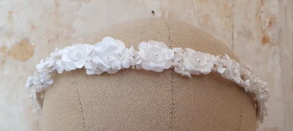 Vintage bridal crown, white floral hairpiece, wed… - image 10