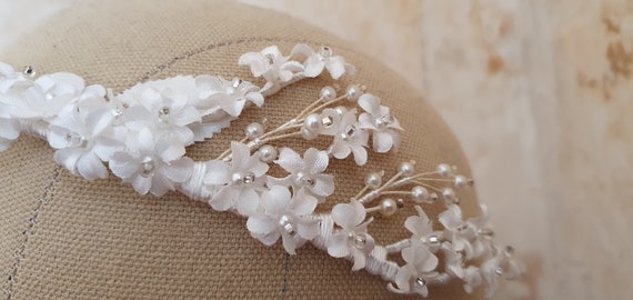 Vintage bridal crown, white floral hairpiece, wed… - image 8