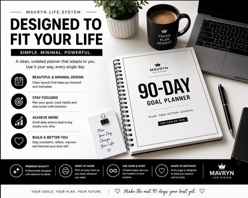 90-Day Goal Planner | Printable Planner PDF | Daily & Weekly Planner | Habit Tracker | Productivity Planner | Digital Download image 9