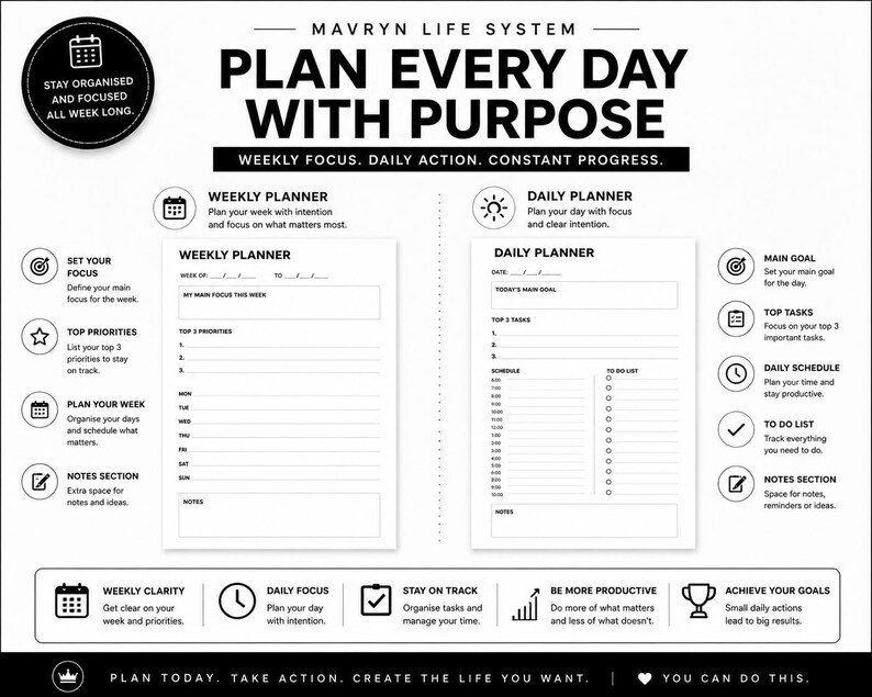 90-Day Goal Planner | Printable Planner PDF | Daily & Weekly Planner | Habit Tracker | Productivity Planner | Digital Download image 4