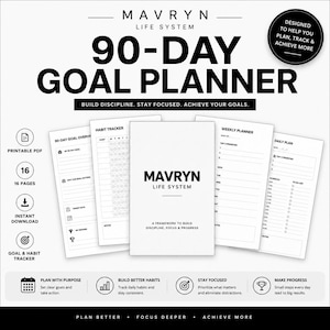 90-Day Goal Planner | Printable Planner PDF | Daily & Weekly Planner | Habit Tracker | Productivity Planner | Digital Download image 1
