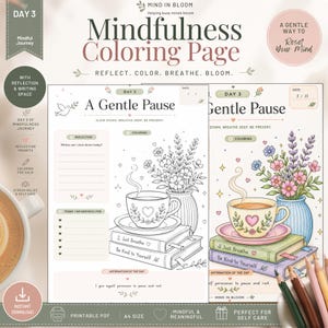 Mindfulness Coloring Page, Cozy Self Care Reflection, Adult Coloring Page (Digital Download)