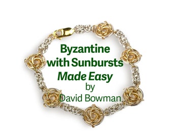 Tutorial for Byzantine Sunburst Chainmaille Bracelet Design, Download PDF jewelry making instructions, chain link DIY photo tutorial