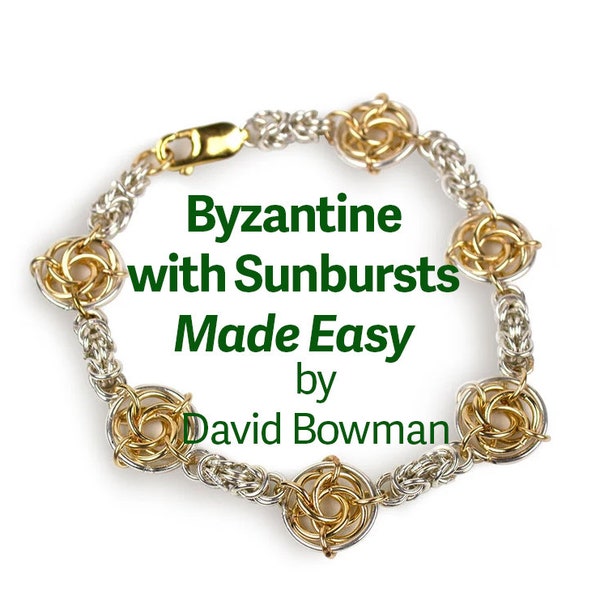 Tutorial for Byzantine Sunburst Chainmaille Bracelet Design, Download PDF jewelry making instructions, chain link DIY photo tutorial