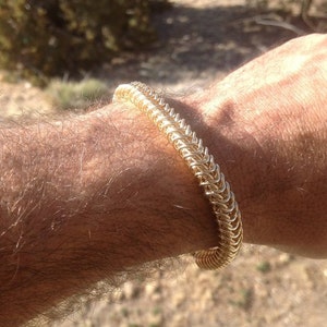Man's Gold chain bracelet, 14K gold filled, heavy chainmail jewelry for men with lobster claw image 1