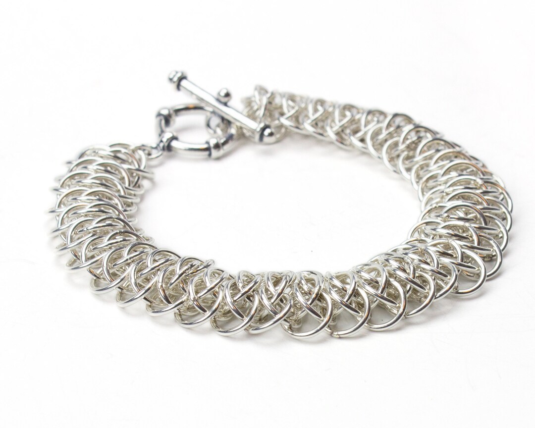 Sterling Silver Bracelet With Chain Mail Links Chainmaille - Etsy