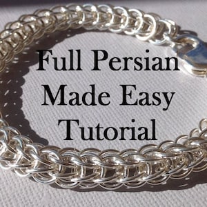 May include: A silver chainmail bracelet with a lobster clasp. The bracelet is made of small, interlocking rings in a Persian weave pattern. Text on the image reads "Full Persian Made Easy Tutorial".
