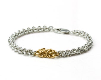 Silver and gold bracelet, Mixed metals fine jewelry, Chain link, custom length