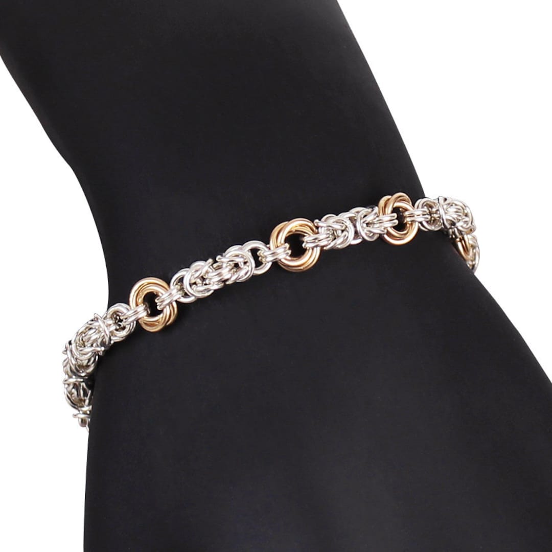Mixed Metals Gold and Silver Bracelet, Formal Chain Link Jewelry, Love