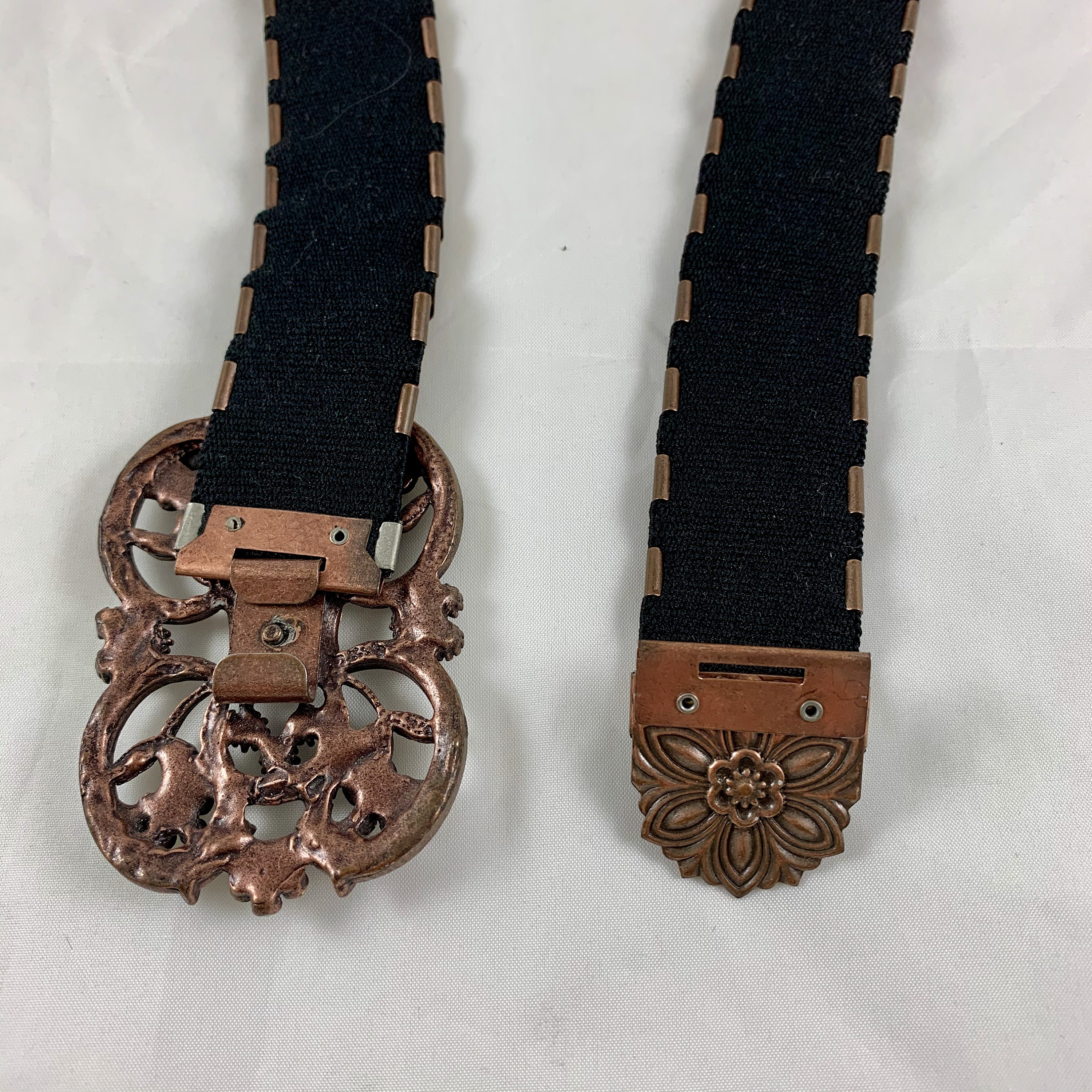 1970s Era Copper-Tone Snake Scale Metal and Crystal Jeweled Buckle Handmade Belt 1970s Era Copper-tone Snake Scale Metal and Crystal Jeweled  main image 2