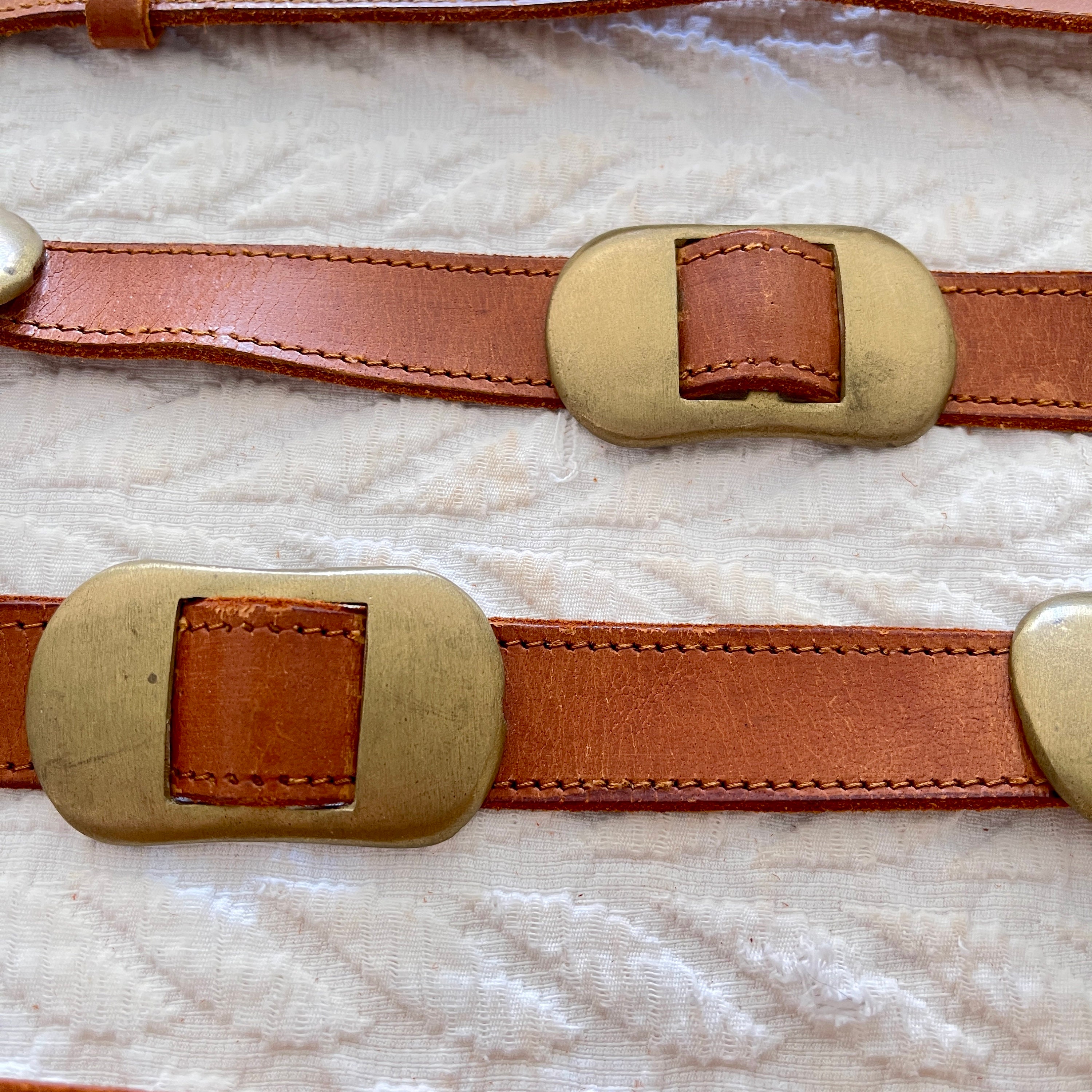 1980s Western Chic Double Wrap Leather and Brass Belt - Etsy  display picture 1