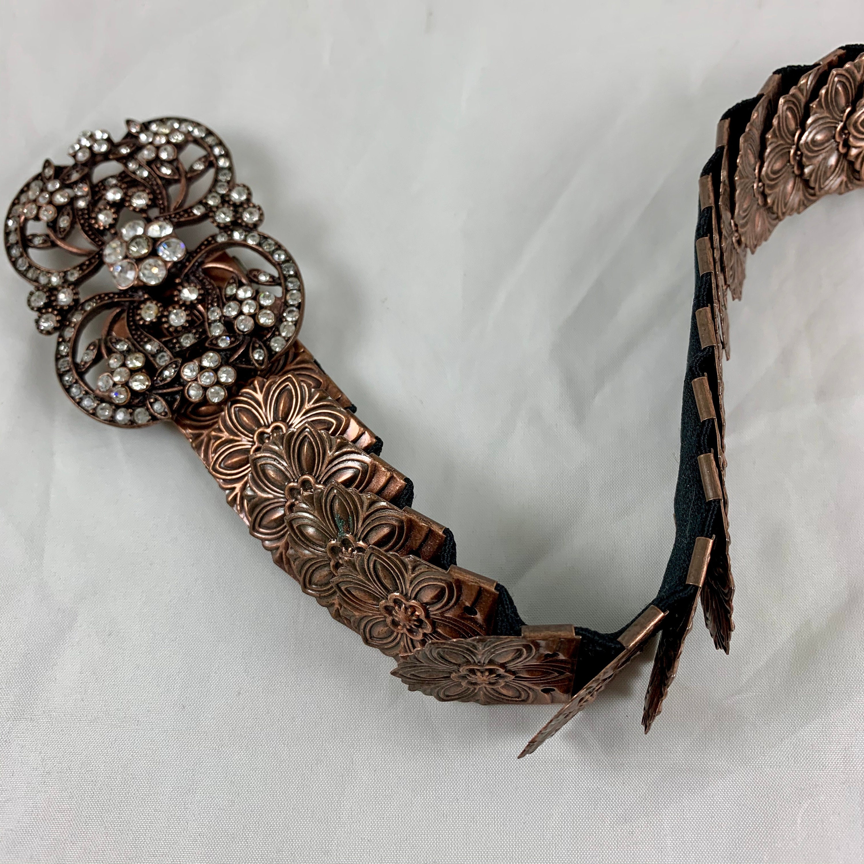 1970s Era Copper-Tone Snake Scale Metal and Crystal Jeweled Buckle Handmade Belt Crystal Snake Belt - Etsy main image 3