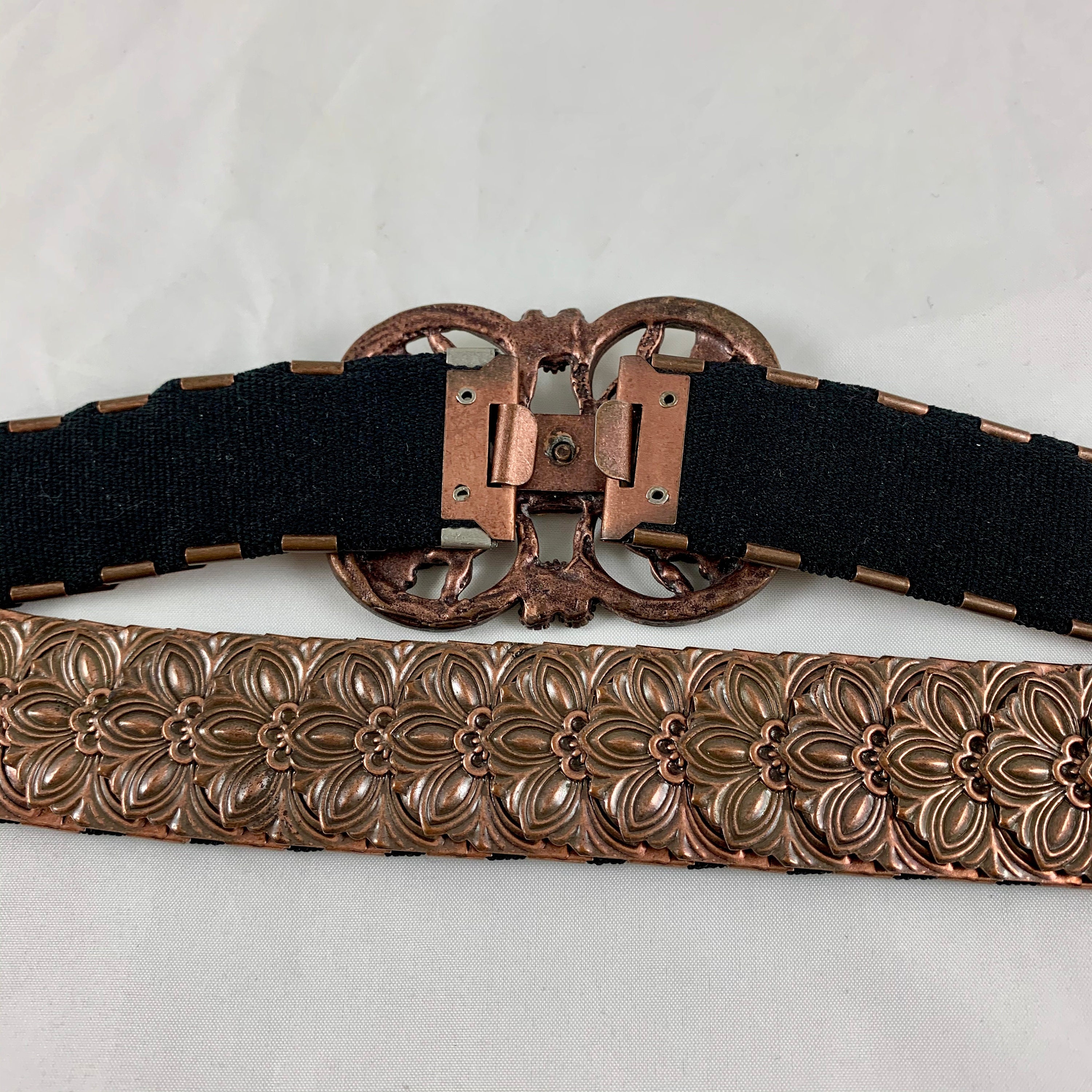 1970s Era Copper-Tone Snake Scale Metal and Crystal Jeweled Buckle Handmade Belt Crystal Snake Belt - Etsy main image 4
