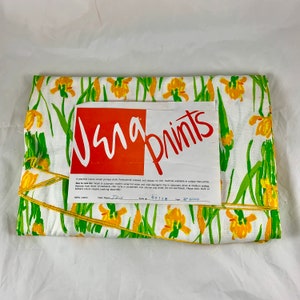 1960s Vera Neumann Yellow & Green Iris 88&quot; Round Tablecloth Unused
