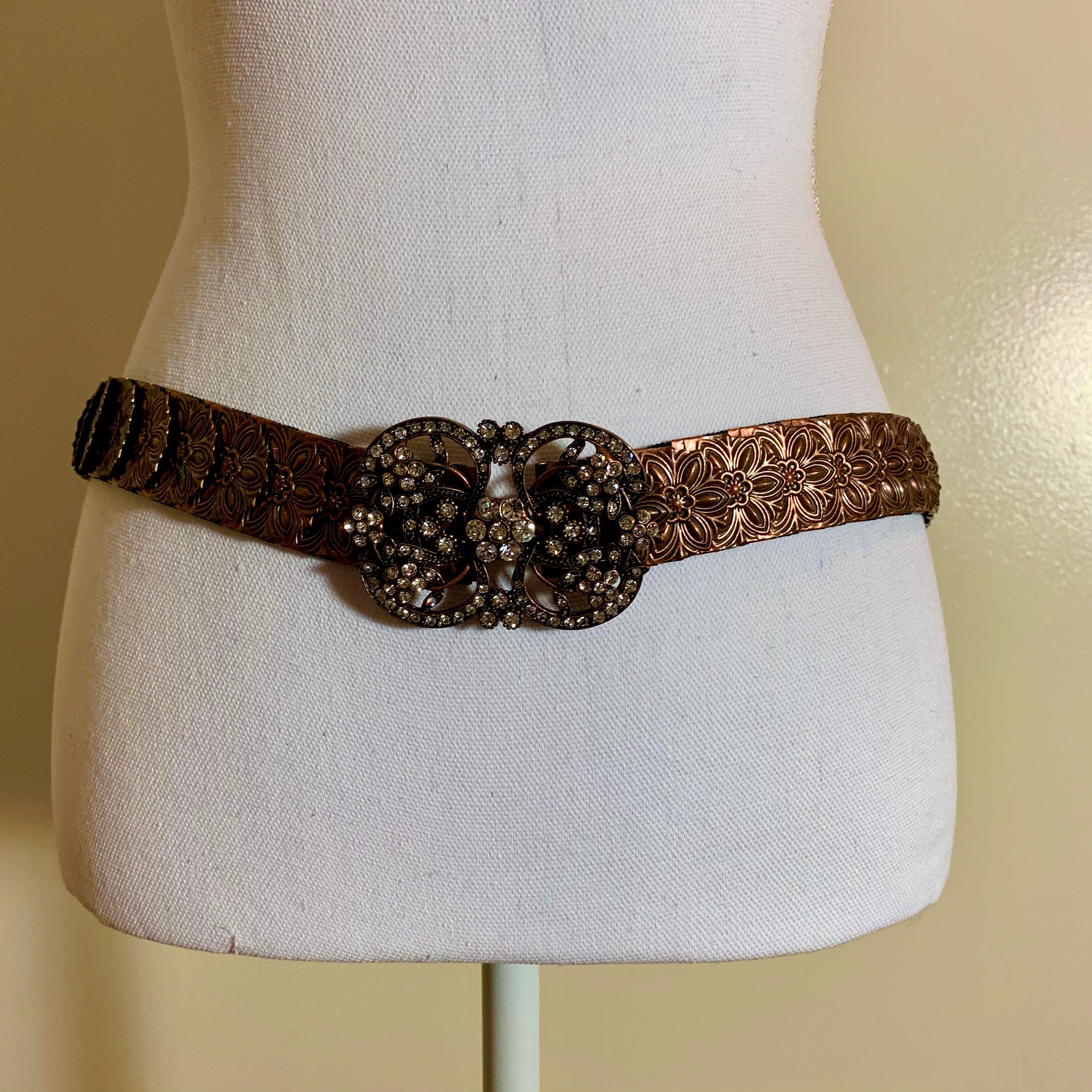 1970s Era Copper-tone Snake Scale Metal and Crystal Jeweled  display picture 2