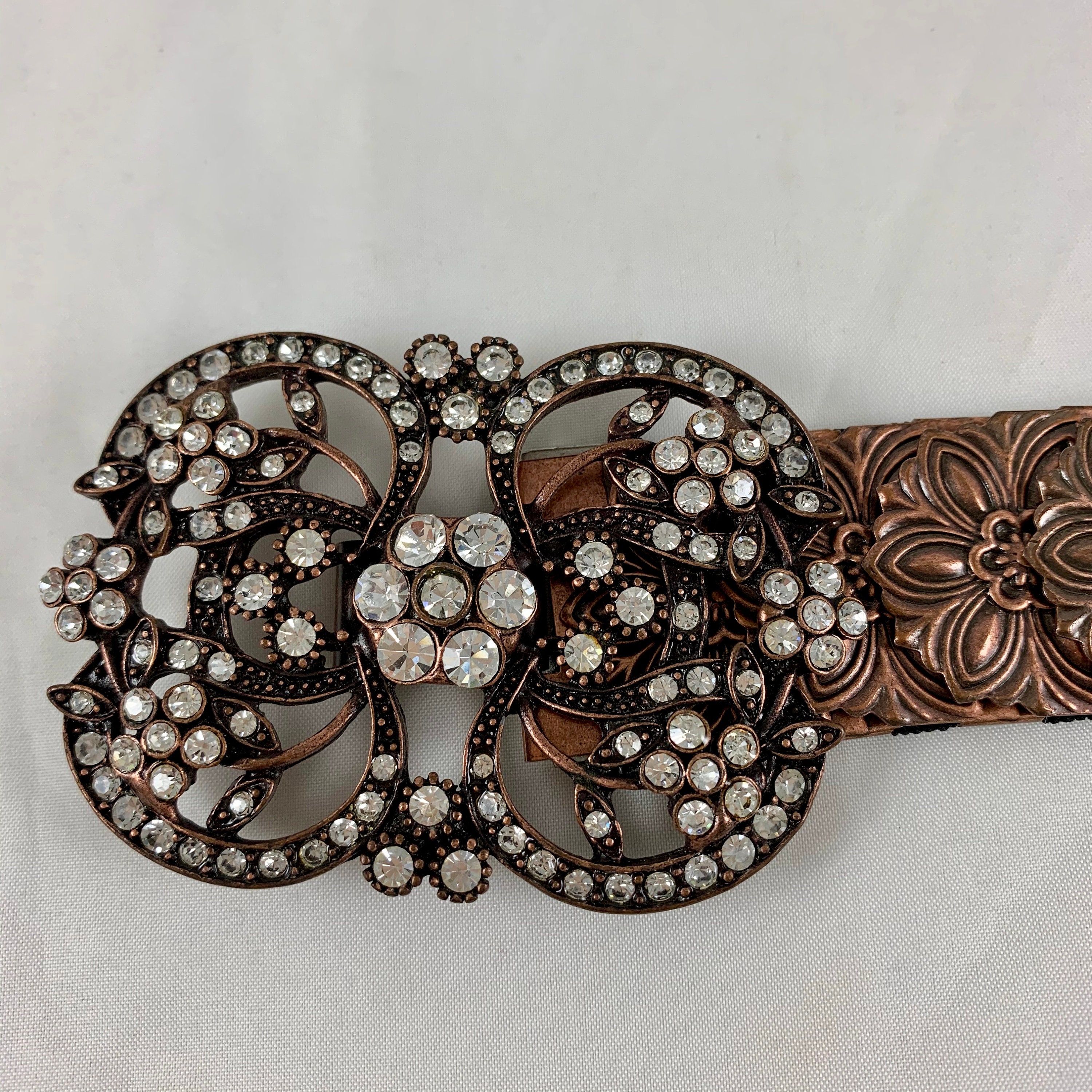1970s Era Copper-tone Snake Scale Metal and Crystal Jeweled 