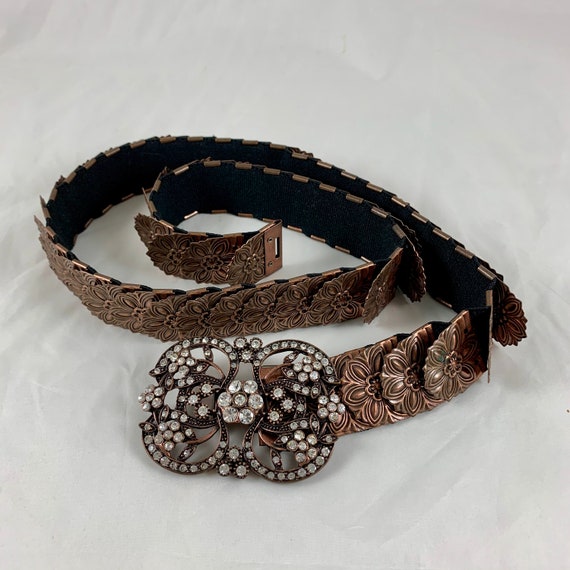 1970s Era Copper-tone Snake Scale Metal and Crystal Jeweled  display picture 3