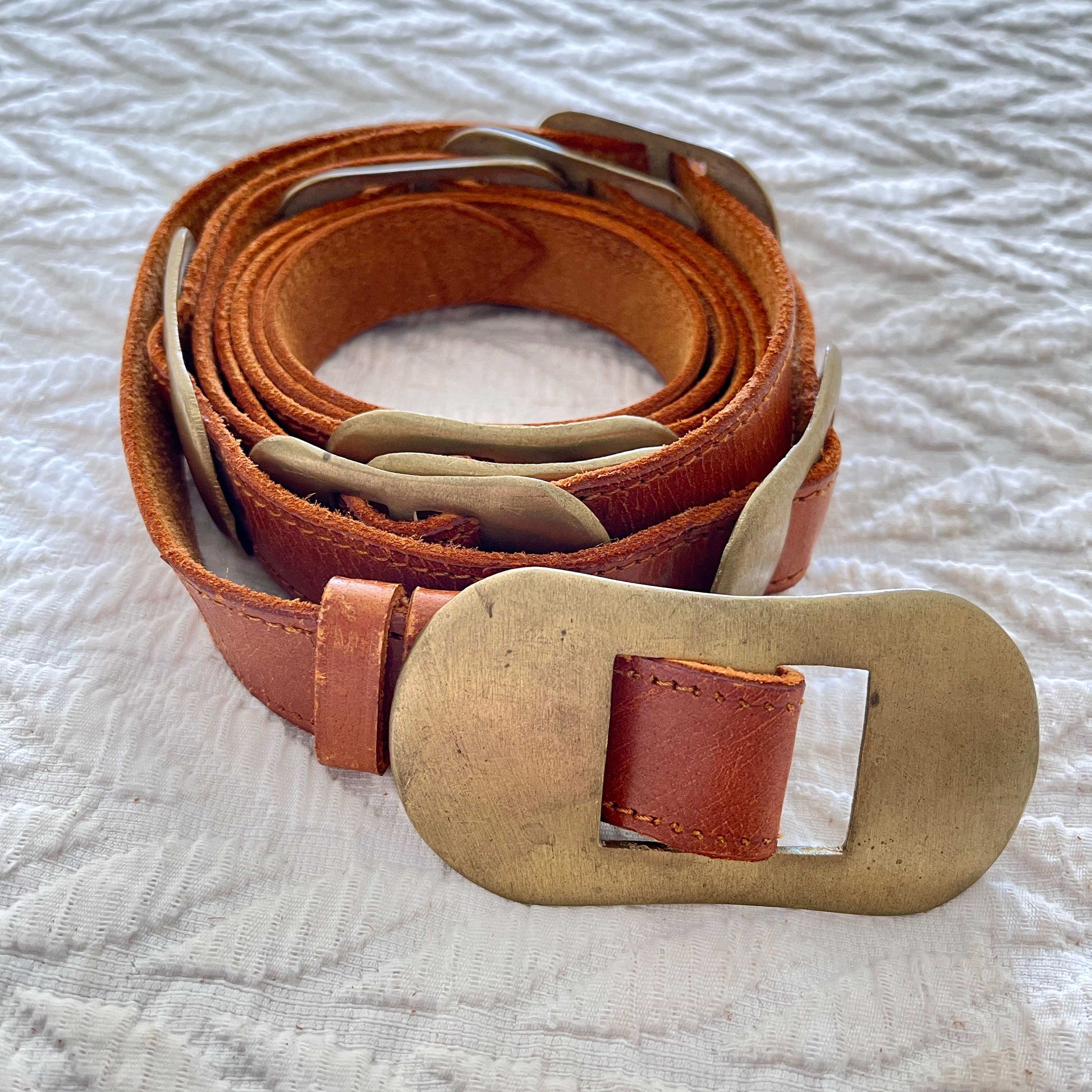 1980s Western Chic Double Wrap Leather and Brass Belt - Etsy display picture 1