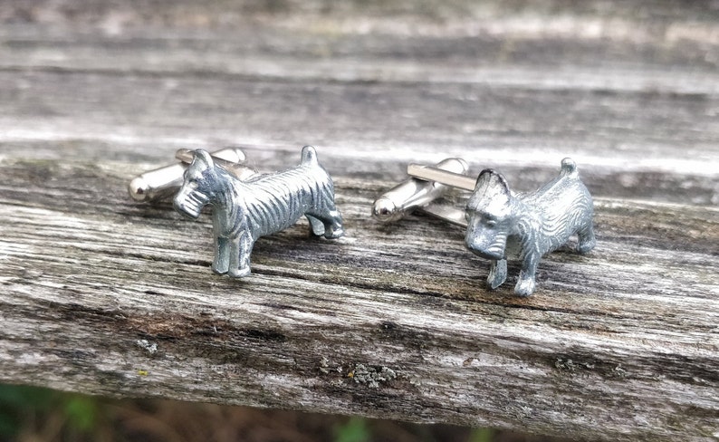 Christmas Unique Birthday Gift Groomsmen Gift Dog Cufflinks Anniversary Terrier Cufflinks Silver