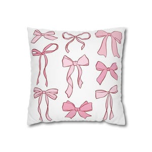 Pink Ribbon Bows Pillowcase | Square Throw Pillowcase, Decorative Home Accent
