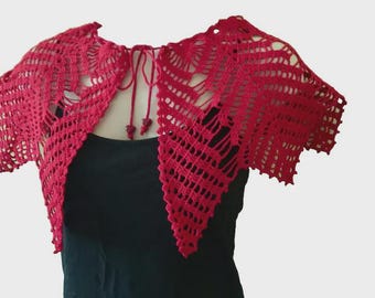 Christmas red lace overlay collar/shoulder cover /capelet red cotton new handmade