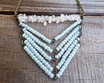 Clear Quartz Bead Necklace - Quartz necklace - Bead necklace - Arrow necklace - Clear quartz - boho style necklace - boho jewelry