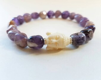 Amethyst nuggets- bracelet- amethyst bracelet- Buddha bead- mala