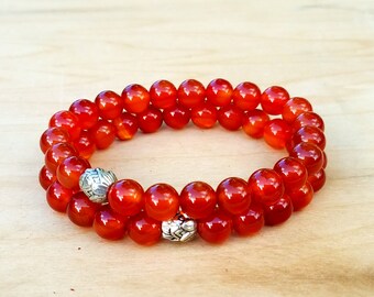 Carnelian Bracelet- Lotus Bead Bracelet- Carnelian Crystal- Carnelian Jewelry- Red Carnelian