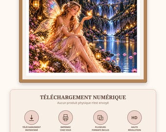 Enchanted Fairy Poster to Print – Fairy Wall Art – Magical Castle Under the Moon – Fantasy Decor – Digital Download
