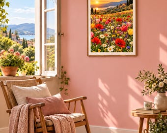 Printable flower field wall decoration