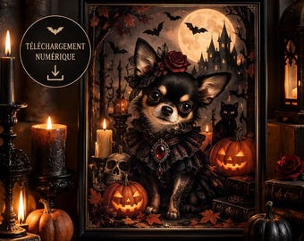 Gothic Chihuahua Halloween Poster – Printable Wall Art