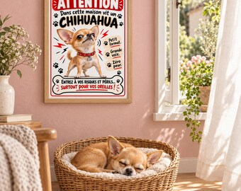 Funny Chihuahua poster to print – Beware of the dog – Home decor – Digital download