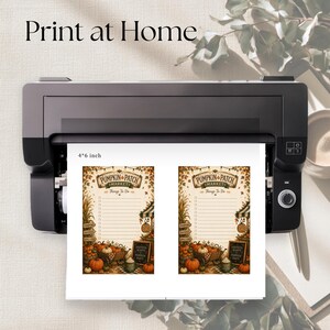 May include: A black printer outputting a white sheet of paper with two identical 10.16 x 15.24 cm Pumpkin Patch Market to-do lists. The lists feature autumn-themed illustrations of pumpkins, corn, and foliage with lined spaces for writing tasks.