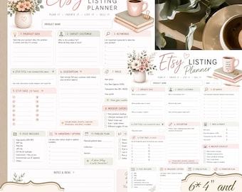 Modèle imprimable de planificateur de fiches produits Etsy, feuille de travail pour la création de fiches produits, outil d'organisation pour vendeurs Etsy