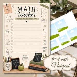Notitieblok voor wiskundedocenten (printbaar PDF), takenlijst voor docenten, planner voor de wiskundeles, cadeau voor docenten, schoolbenodigdheden, notitieblokken van 15 x 10 cm