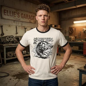 Bullshifters T-Shirt, Ellis L4D2 Cosplay Shirt, Left 4 Dead 2 Mechanic Graphic Tee, Retro Zombie Gaming Apparel, Vintage Ringer Shirt