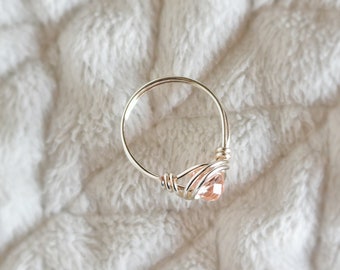 Silver wire wrapped little girl&#39;s ring with pink glass bead. Child&#39;s ring. birthday gift, gifts under 10 , Birthday gifts for girls