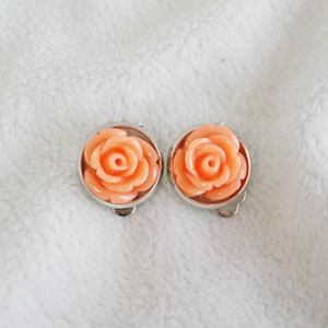 Peach rose  clip on earrings. Little girl&#39;s non pierced ears, clip on earrings. , Birthday gifts for girls