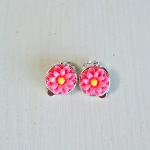 Pink flower clip on earrings. Little girl&#39;s pink  clip on earrings. , Birthday gifts for girls, Christmas gift for little girl