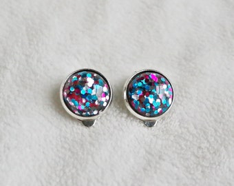 pink glitter bubble clip on earrings. Little girl's pink sparkly clip on earrings. Birthday gifts for girls,