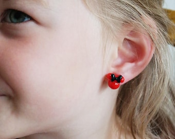 mouse earrings. Birthday gifts, Comfortable slip on Earrings, Earrings with Invisible Plastic Clip-ons, Studs for Non Pierced Ears