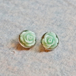 Mint Rose clip on earrings. Little girl&#39;s blue clip on earrings. , Birthday gifts for girls, Christmas gift for little girl